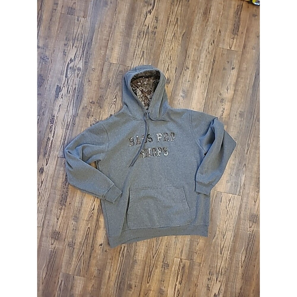 Bass Pro Shops Hoodie Mens Size XL Hooded Sweatshirt Pullover Gray Camo Fishing